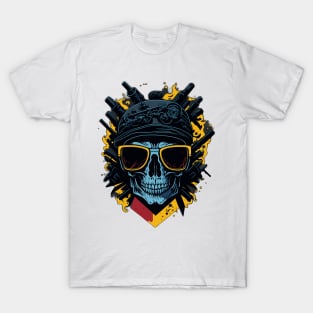 Skull with guns and sunglasses T-Shirt